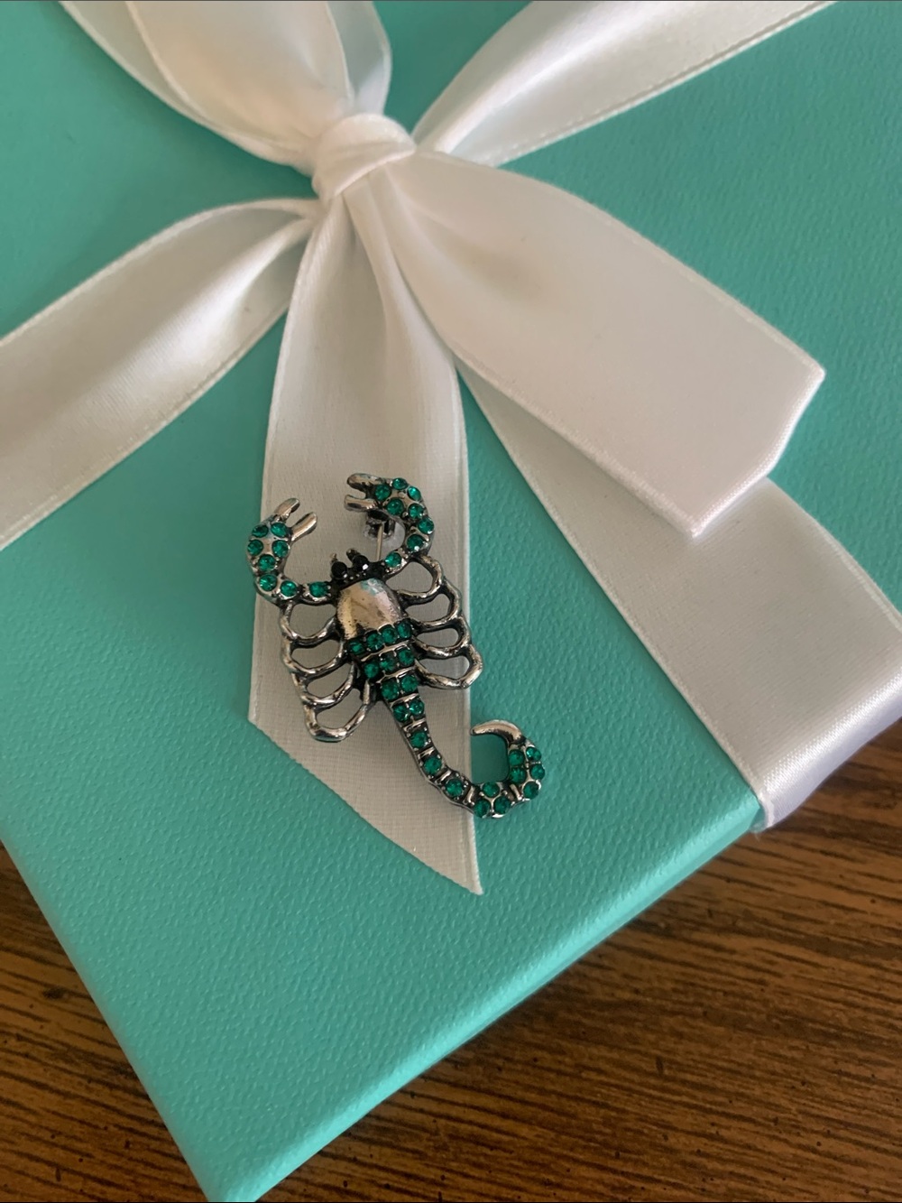Scorpion Pin Brooch with Emerald Green Crystals